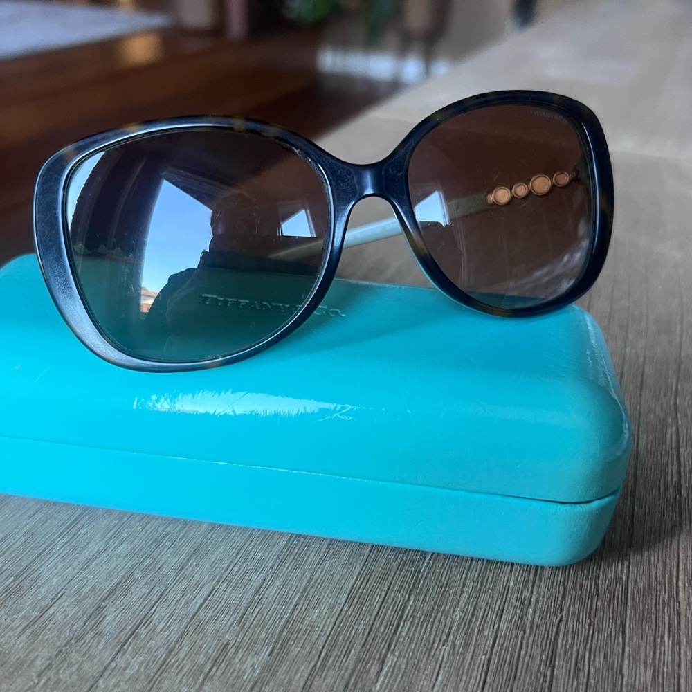 Tiffany & Co. Women's Dark Brown Gradient Lens Sunglasses with Gold Accents